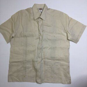 Part de la Mode Mens Button Up Short Sleeve Collared Shirt Beige Solid Size XL